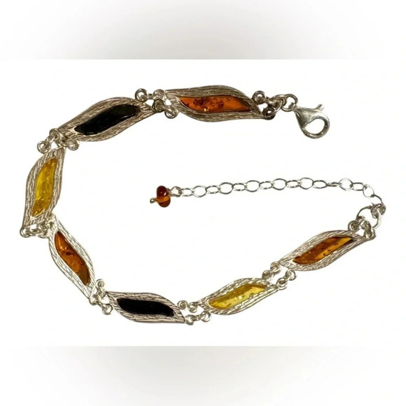 Tricolor Baltic Amber Sterling Silver Bracelet - Picture 4 of 7